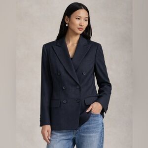 Judith & Charles Navy Pinstripe Double Breasted Blazer Wool Silk Size 8 Tailored